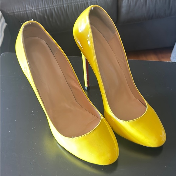 Yellow Patent Leather red bottom Heels - Picture 2 of 8